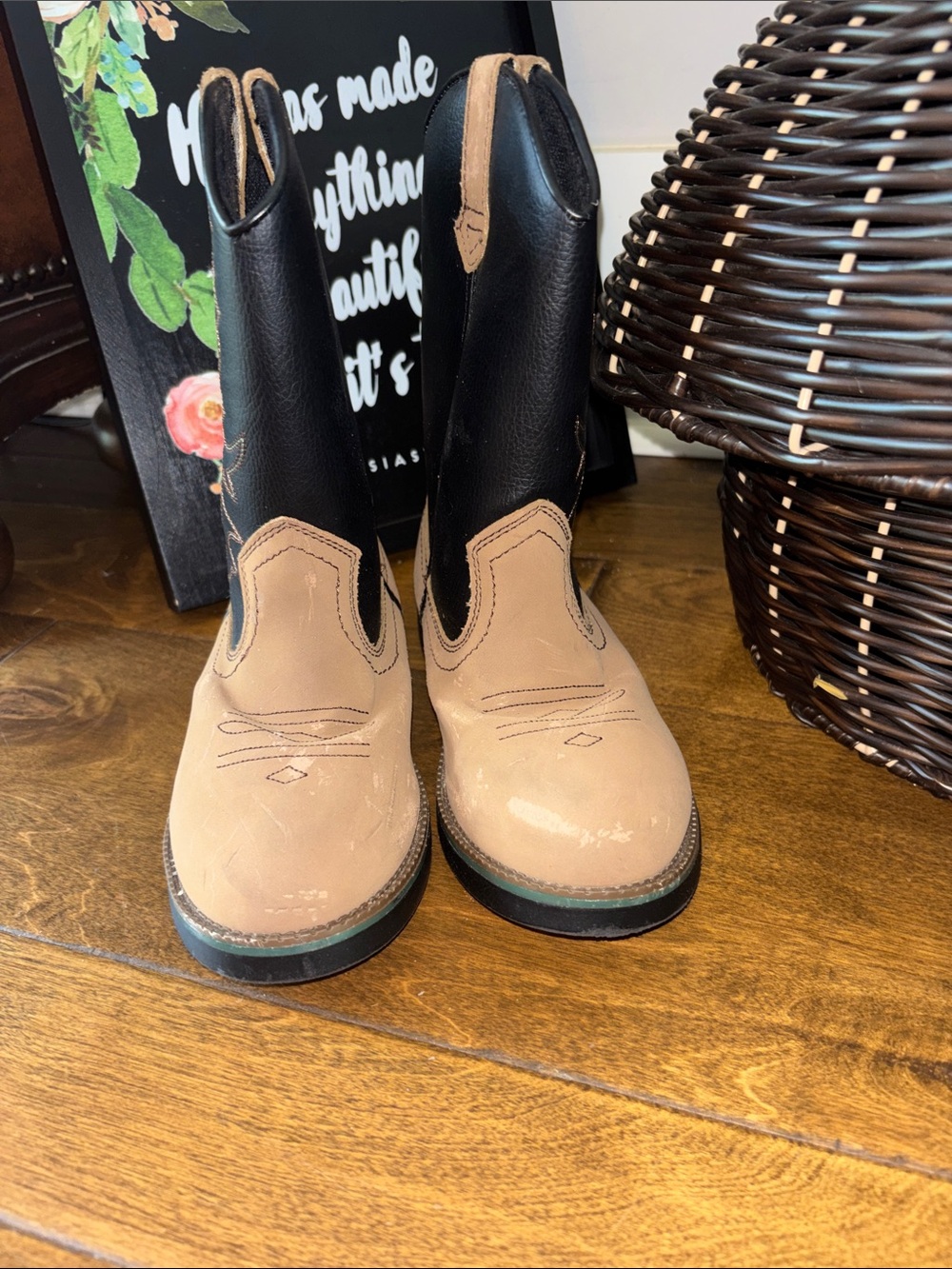 Faded Glory Kids Two-Tone Western Boots - Black and Tan